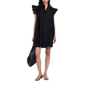 Madewell Flutter Sleeve Button-Front Mini Dress in Jet Black Poplin